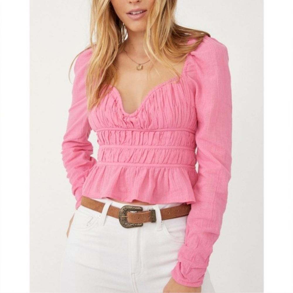 Free People Vibrant Pink Ruffled Blouse